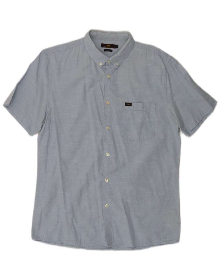 Camicia slim fit da uomo a maniche corte Lee grande in cotone blu