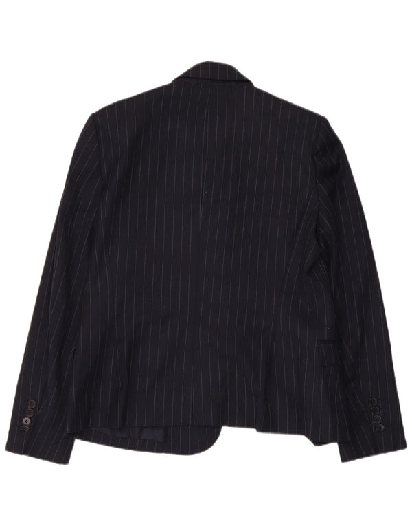 Giacca blazer da donna a 1 bottone Zara UK 14 grande gessato blu navy