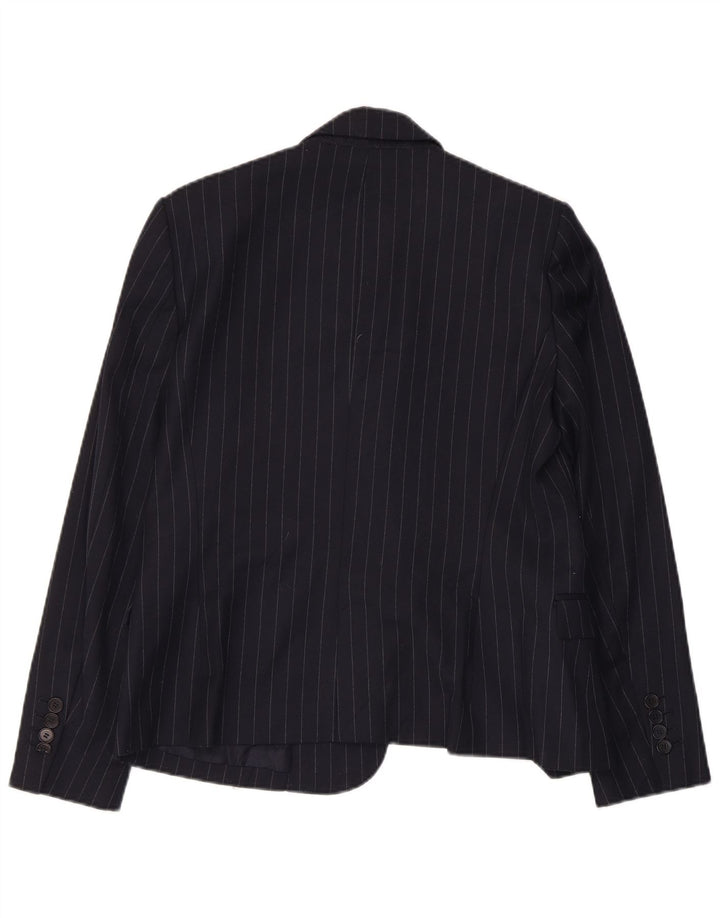 Giacca blazer da donna a 1 bottone Zara UK 14 grande gessato blu navy