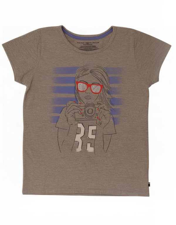 T-shirt grafica per ragazze Tommy Hilfiger Top 15-16 anni XL in cotone grigio