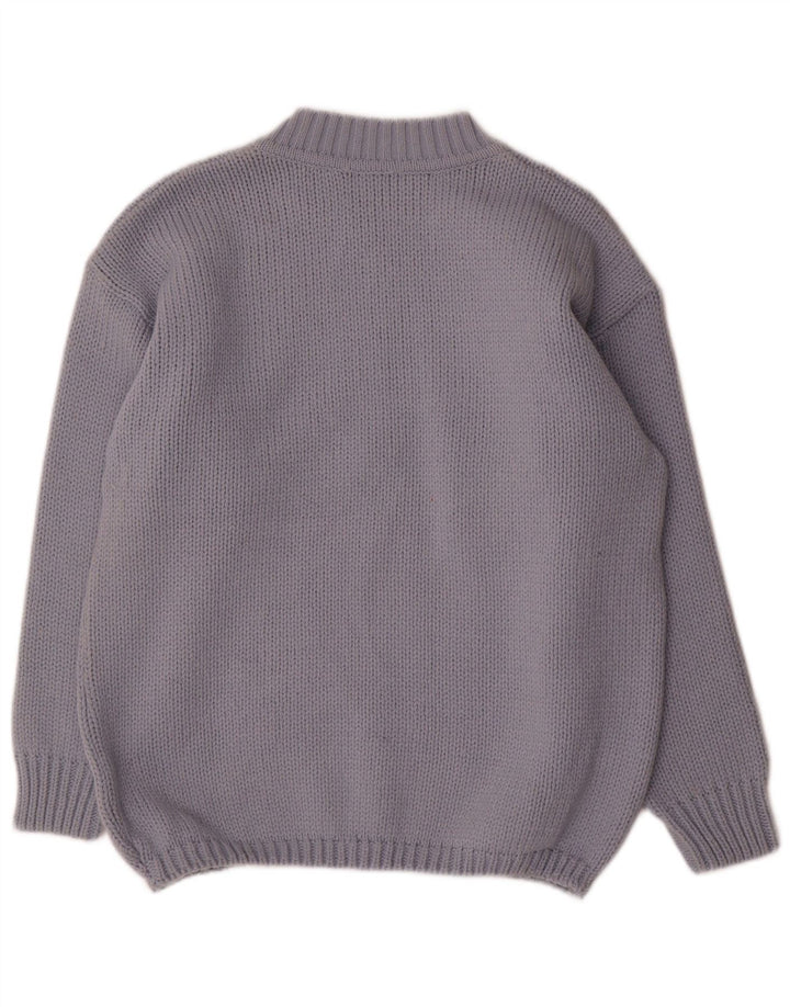 Maglione maglione collo alto da donna vintage UK 14 Lana floreale blu medio
