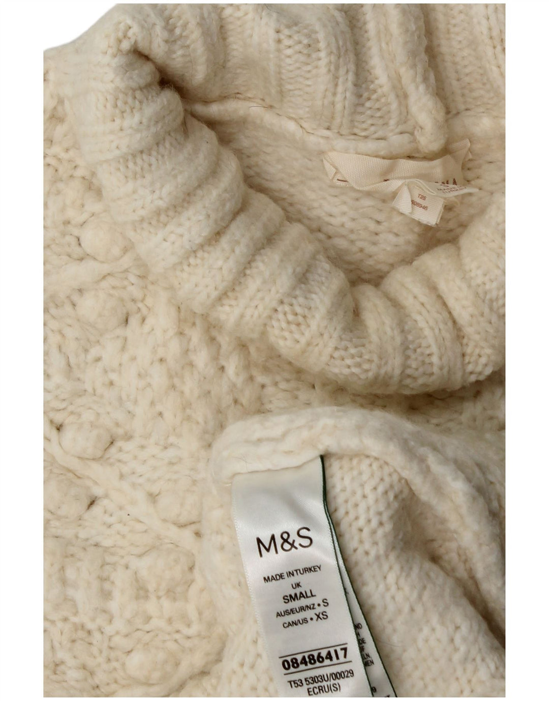 Maglione maglione a collo alto da donna Marks & Spencer UK 10 piccolo bianco sporco