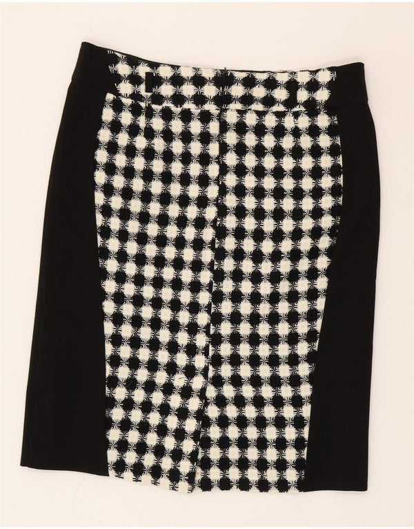 Gonna dritta da donna vintage UK 16 grande W34 acrilico geometrico nero