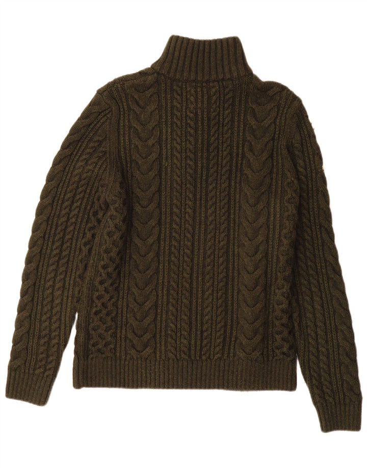Maglione da uomo con zip e collo Superdry in lana kaki piccola