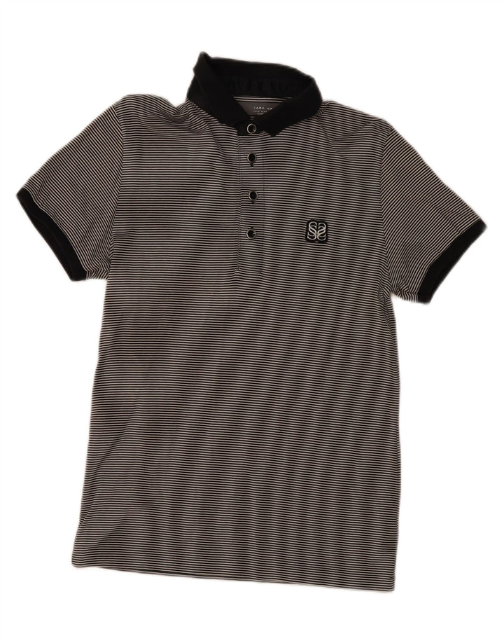 ZARA Mens Polo Shirt Medium Black Striped Cotton Vintage Zara and Second-Hand Zara from Messina Hembry 
