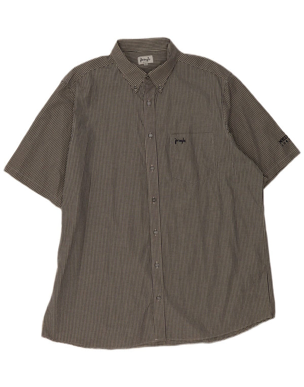 PRINGLE Camicia a maniche corte da uomo XL in cotone a quadretti nero