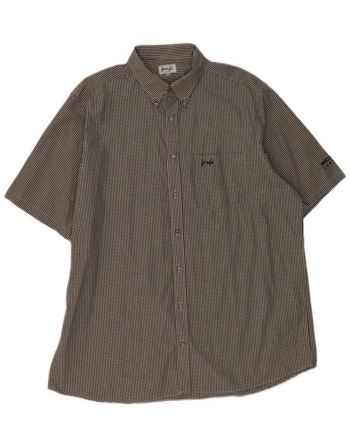 PRINGLE Camicia a maniche corte da uomo XL in cotone a quadretti nero