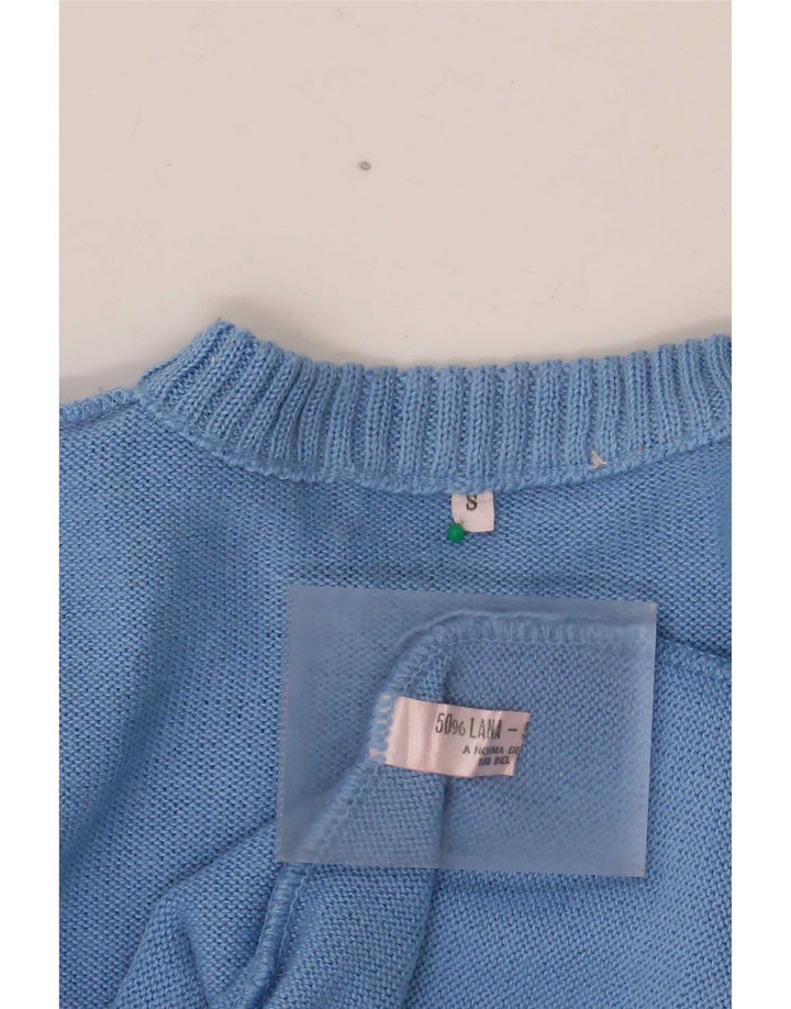 Maglione girocollo da uomo vintage in lana geometrica blu piccola