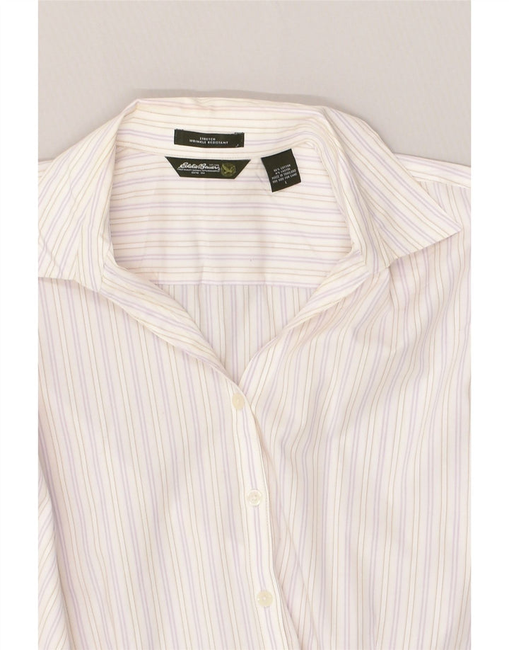 EDDIE BAUER Womens 3/4 Sleeve Shirt UK 16 Large White Striped Cotton | Vintage Eddie Bauer | Thrift | Second-Hand Eddie Bauer | Used Clothing | Messina Hembry 