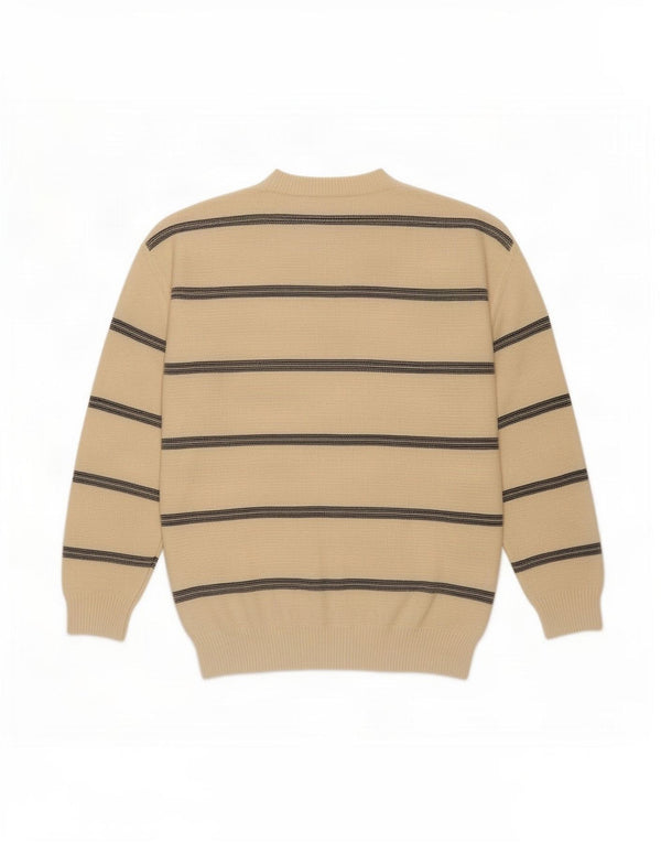 Vintage Mens Crew Neck Jumper Sweater Medium Off White Striped Cotton