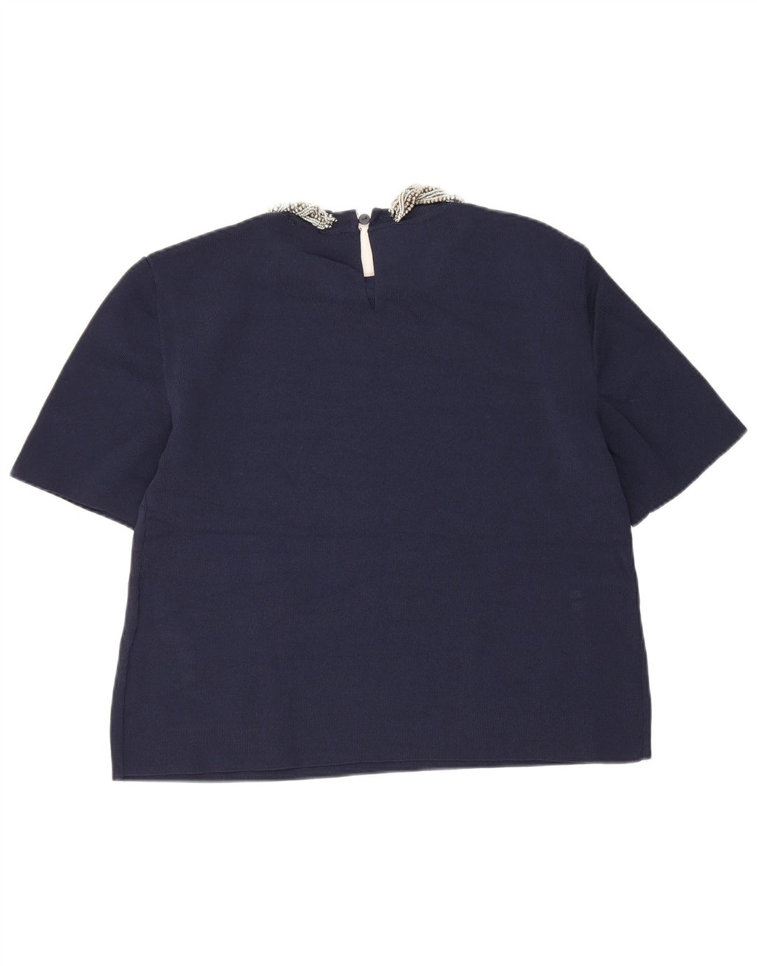 Top corto in camicetta corta da donna Zara UK 12 viscosa blu navy medio