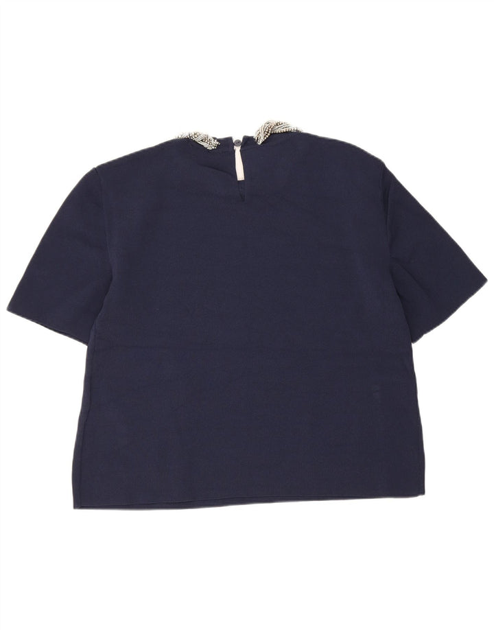 Top corto in camicetta corta da donna Zara UK 12 viscosa blu navy medio