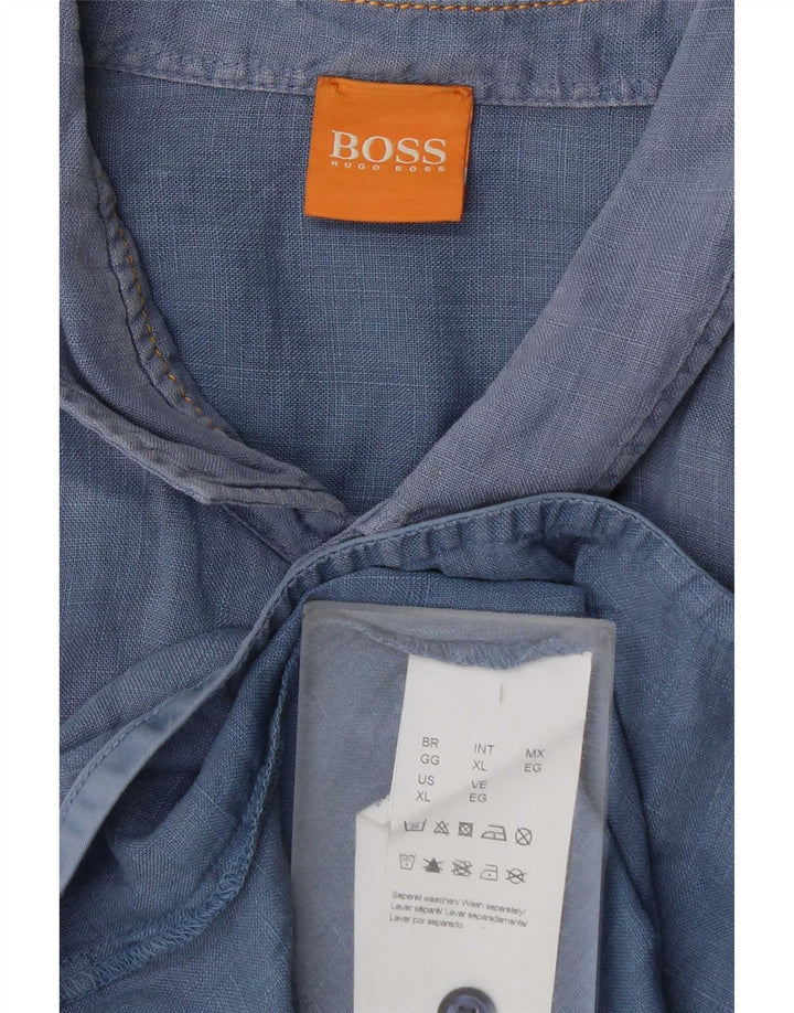 Camicia a maniche corte da uomo Hugo Boss XL in cotone blu