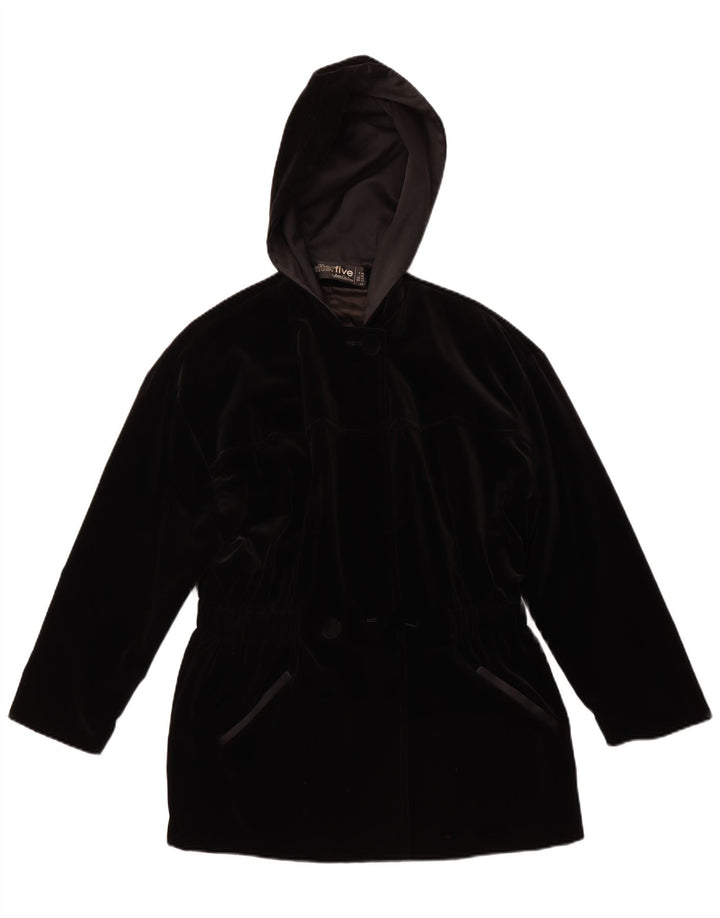 AFTER FIVE Cappotto da donna in velluto con cappuccio UK 12 medio nero