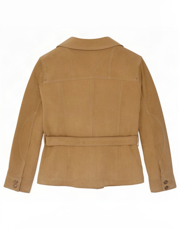 Giacca in pelle scamosciata da donna Diana Gallesi UK 14 grande in pelle beige