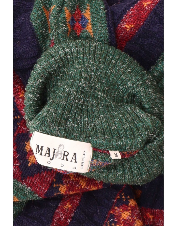 Maglione vintage da uomo con collo alto e lana di alpaca geometrica verde medio