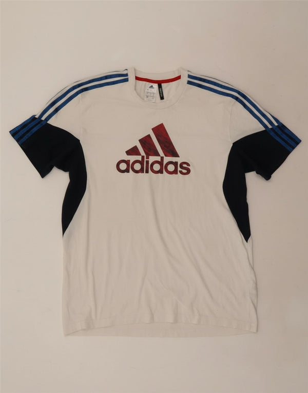T-shirt grafica Adidas Climalite da uomo, grande, in cotone color block bianco