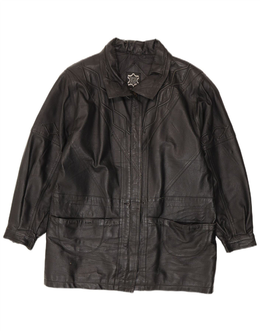Giacca in pelle vintage da donna UK 16 grande in pelle nera