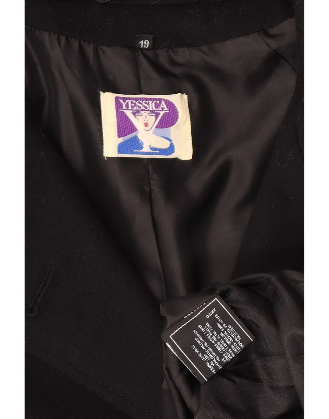 Cappotto doppiopetto da donna Yessica UK 20 2XL Lana nera