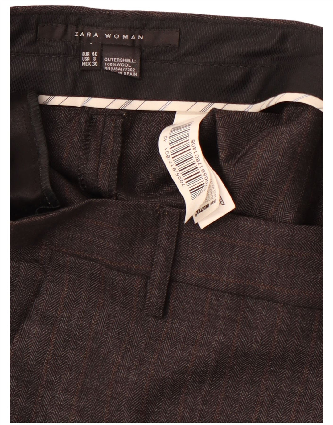 Pantaloni chino dritti da donna ZARA EU 40 medio W30 L28 grigio a spina di pesce