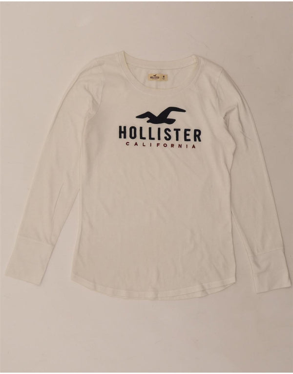 Top grafico da donna HOLLISTER manica lunga UK 14 medio bianco