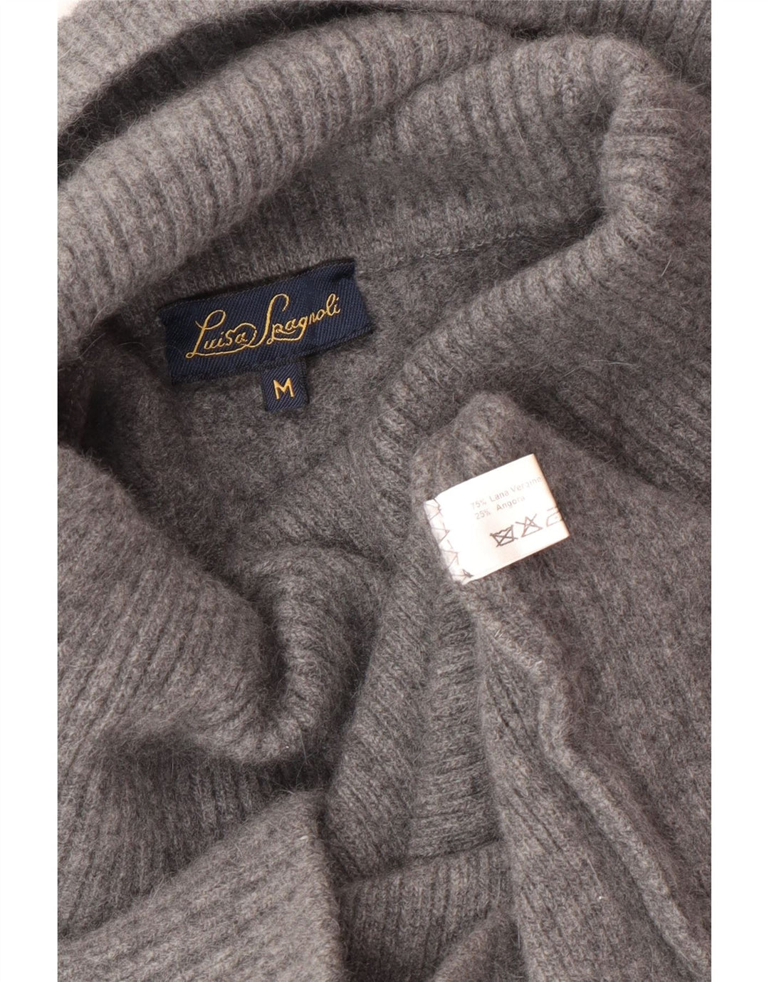 Luisa Spagnoli Abito da donna in maglione a pipistrello con collo alto UK 12 Lana grigio medio