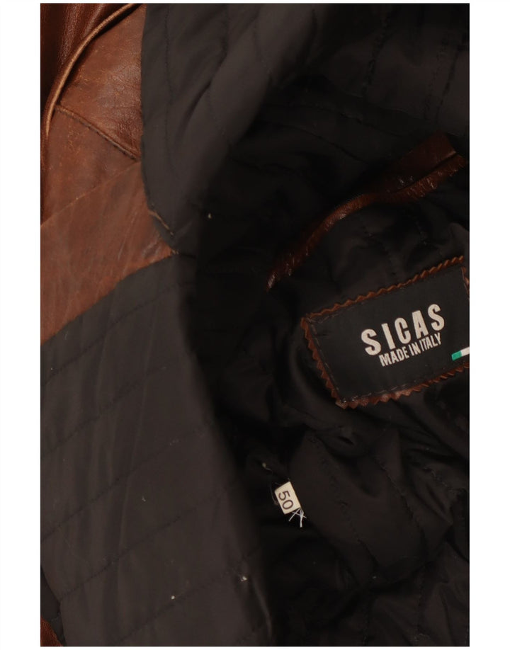 Cappotto in pelle militare doppiopetto da uomo VINTAGE IT 50 Large Marrone