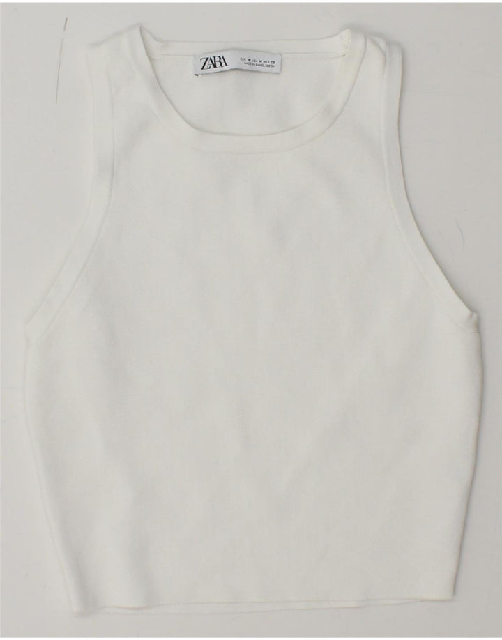 ZARA Womens Crop Vest Top UK 12 Medium White Viscose Vintage Zara and Second-Hand Zara from Messina Hembry 