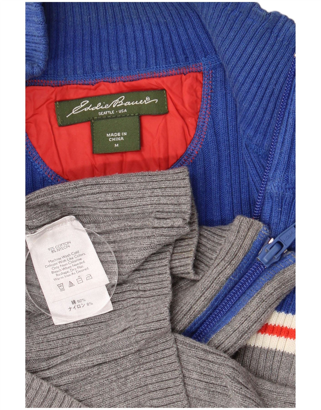 Maglione cardigan da donna Eddie Bauer UK 12 Cotone color block blu medio