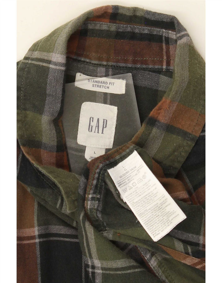 Gap Camicia da uomo in flanella vestibilità standard, cotone a quadri verdi grandi