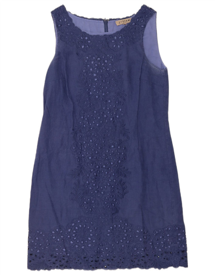 Abito basic senza maniche da donna Jigsaw UK 10 Piccolo lino floreale blu navy