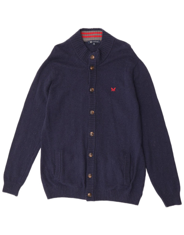 Crew Clothing Maglione cardigan da uomo XL in lana d'agnello blu navy
