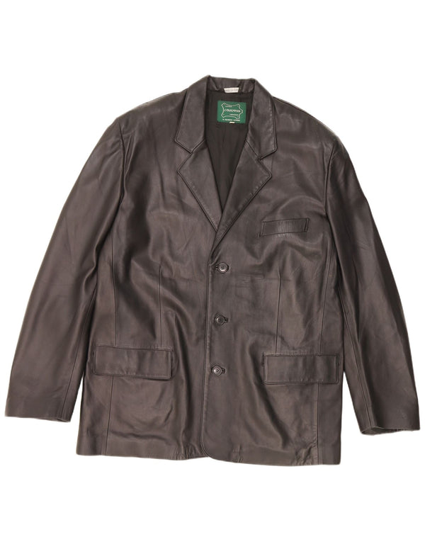 Giacca blazer in pelle vintage da uomo a 3 bottoni IT 56 2XL nera