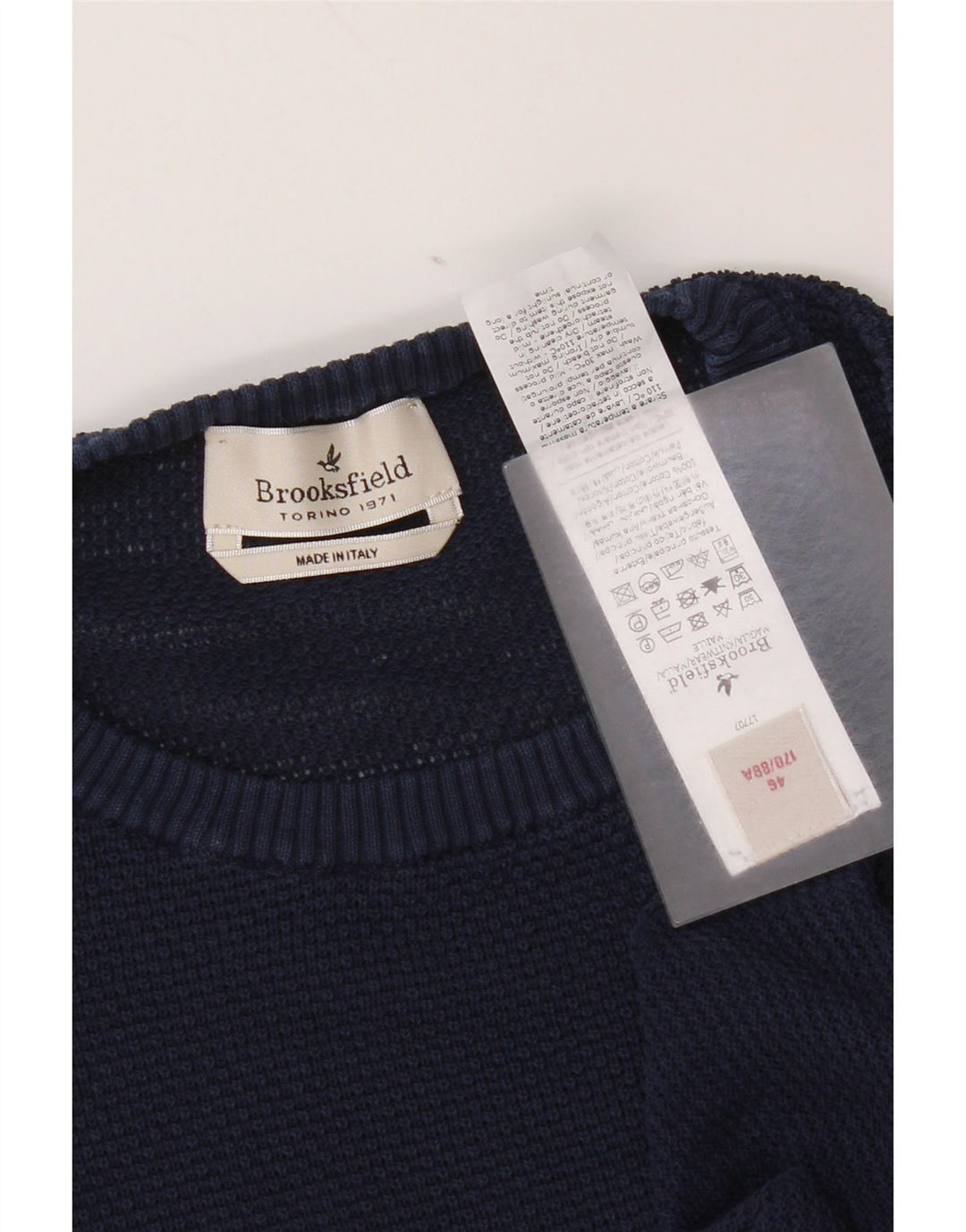 Maglione maglione girocollo da uomo Brooksfield IT 46 piccolo cotone blu navy