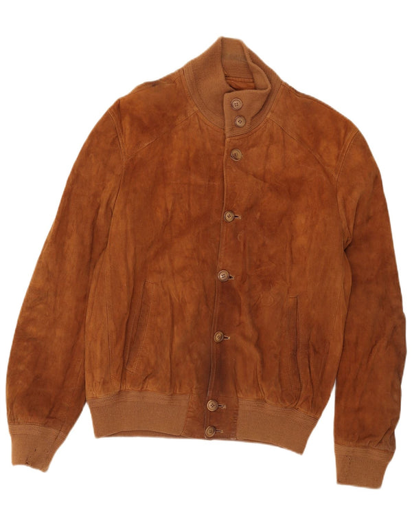 Giubbotto bomber vintage in pelle scamosciata da uomo IT 50 grande in pelle marrone