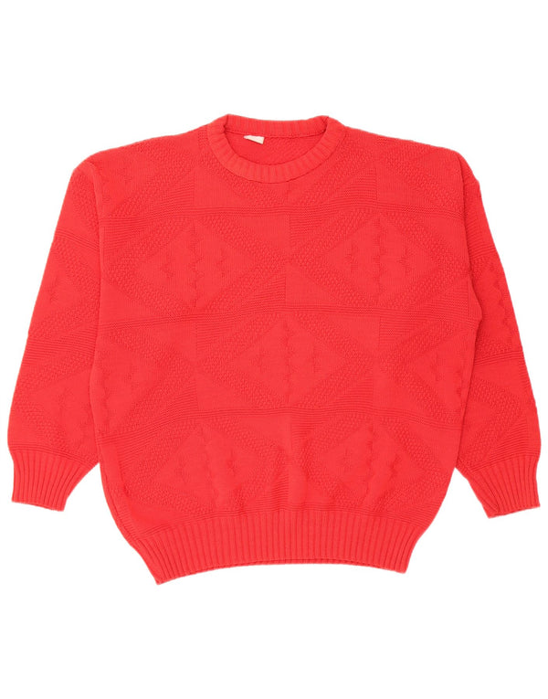 Maglione maglione girocollo da donna vintage UK 16 grande rosso geometrico