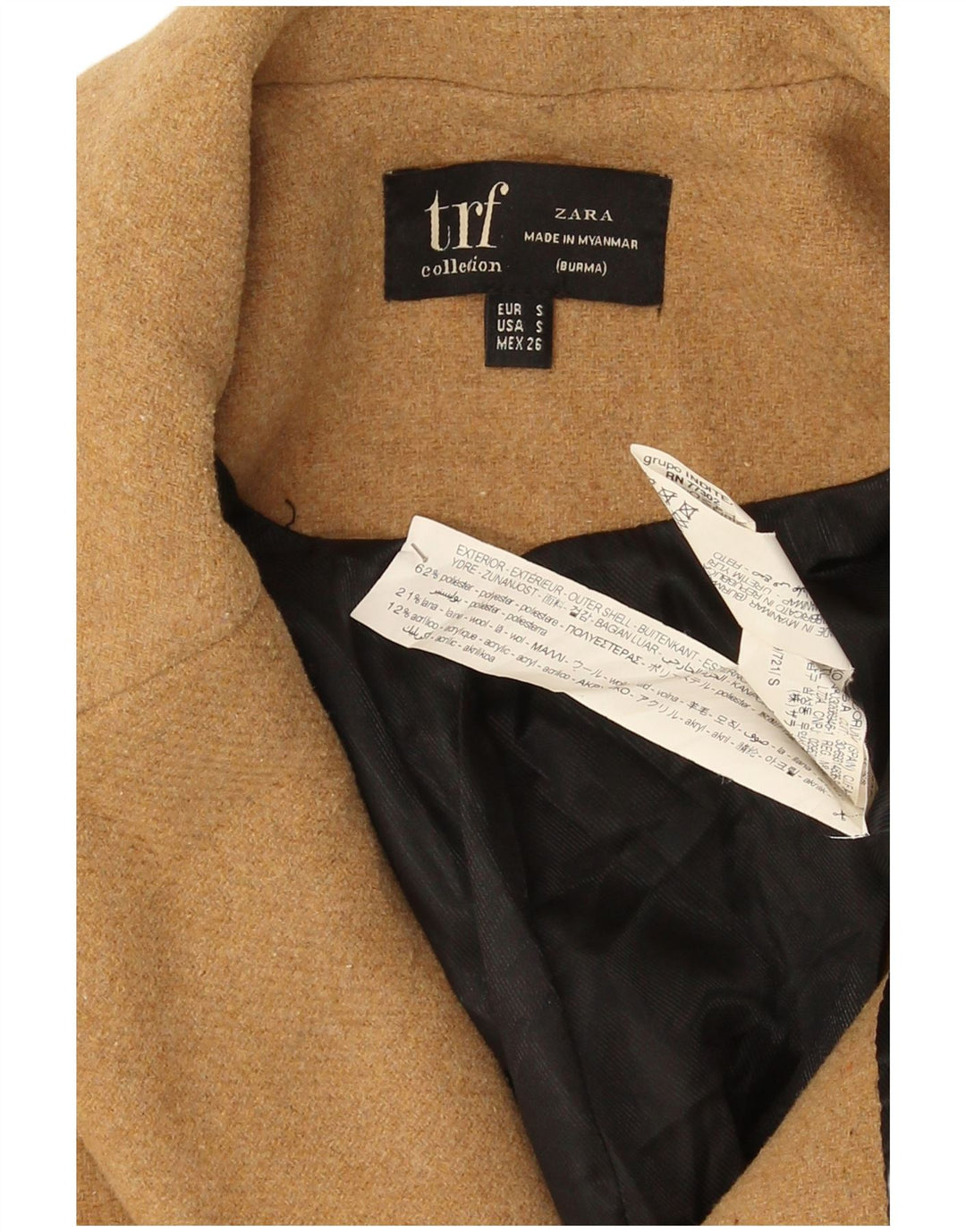 Cappotto doppiopetto oversize da donna Zara UK 10 piccolo poliestere beige