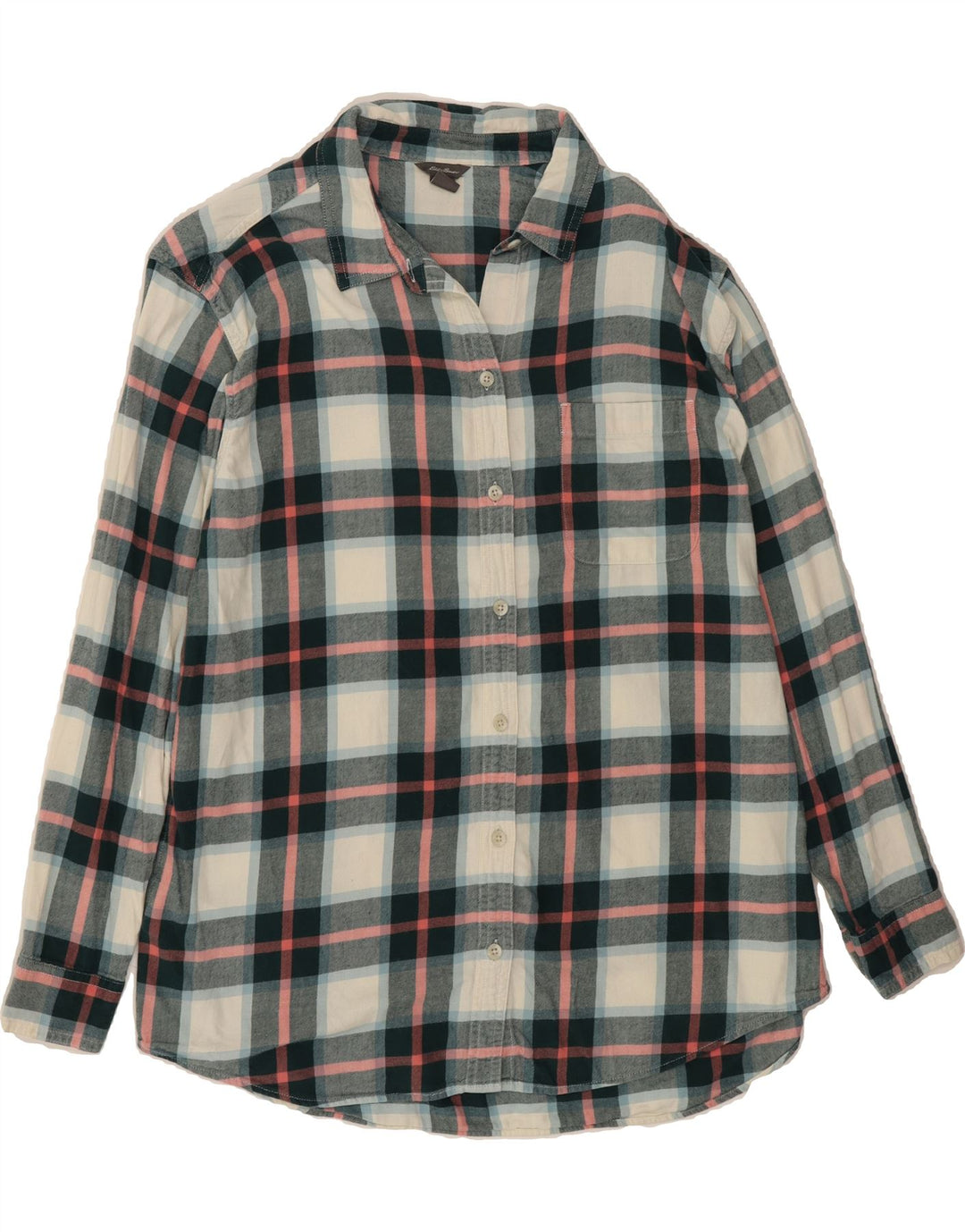 EDDIE BAUER Womens Flannel Shirt UK 14 Medium Black Check Cotton Vintage Eddie Bauer and Second-Hand Eddie Bauer from Messina Hembry 