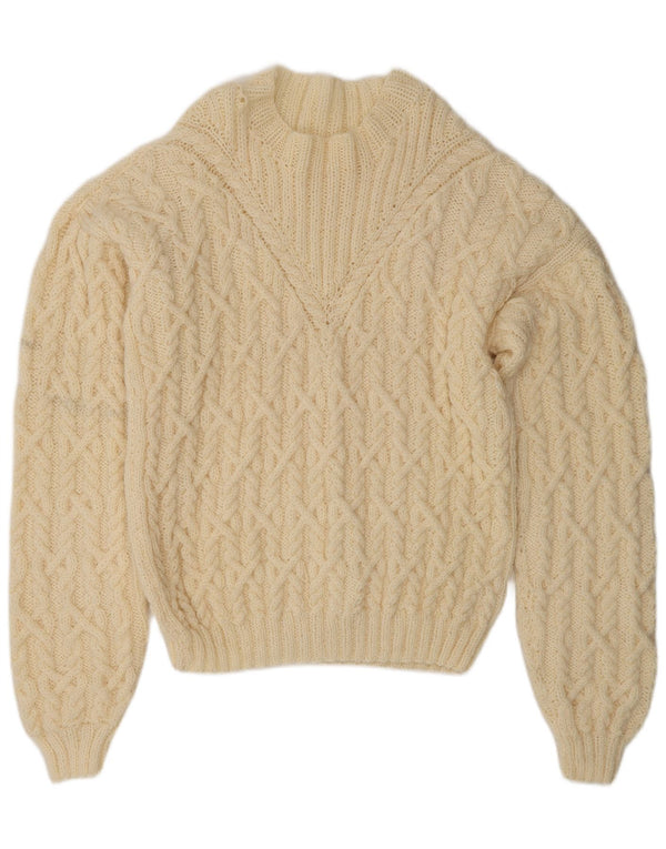 Maglione maglione vintage da donna con collo dolcevita UK 18 XL bianco sporco