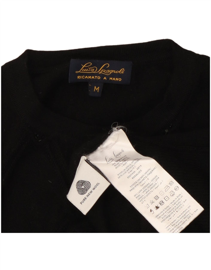 Maglione cardigan da donna Luisa Spagnoli UK 14 Lana geometrica nera media