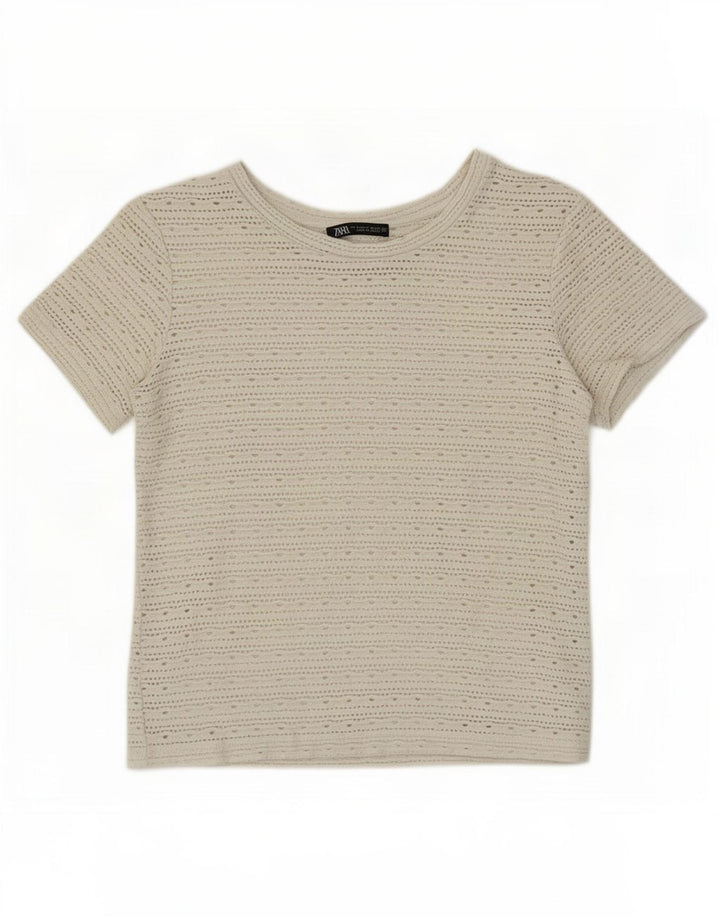 T-shirt corta da donna Zara UK 10 piccola grigia in poliestere