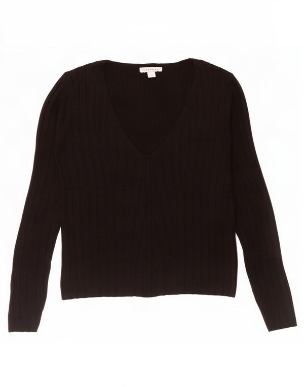 Topshop Maglione da donna con scollo a V UK 12 Acrilico nero medio