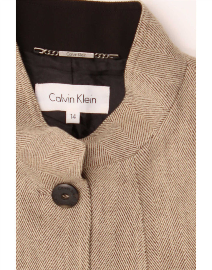 Giacca blazer a 5 bottoni da donna Calvin Klein US 14 XL Rayon beige a spina di pesce