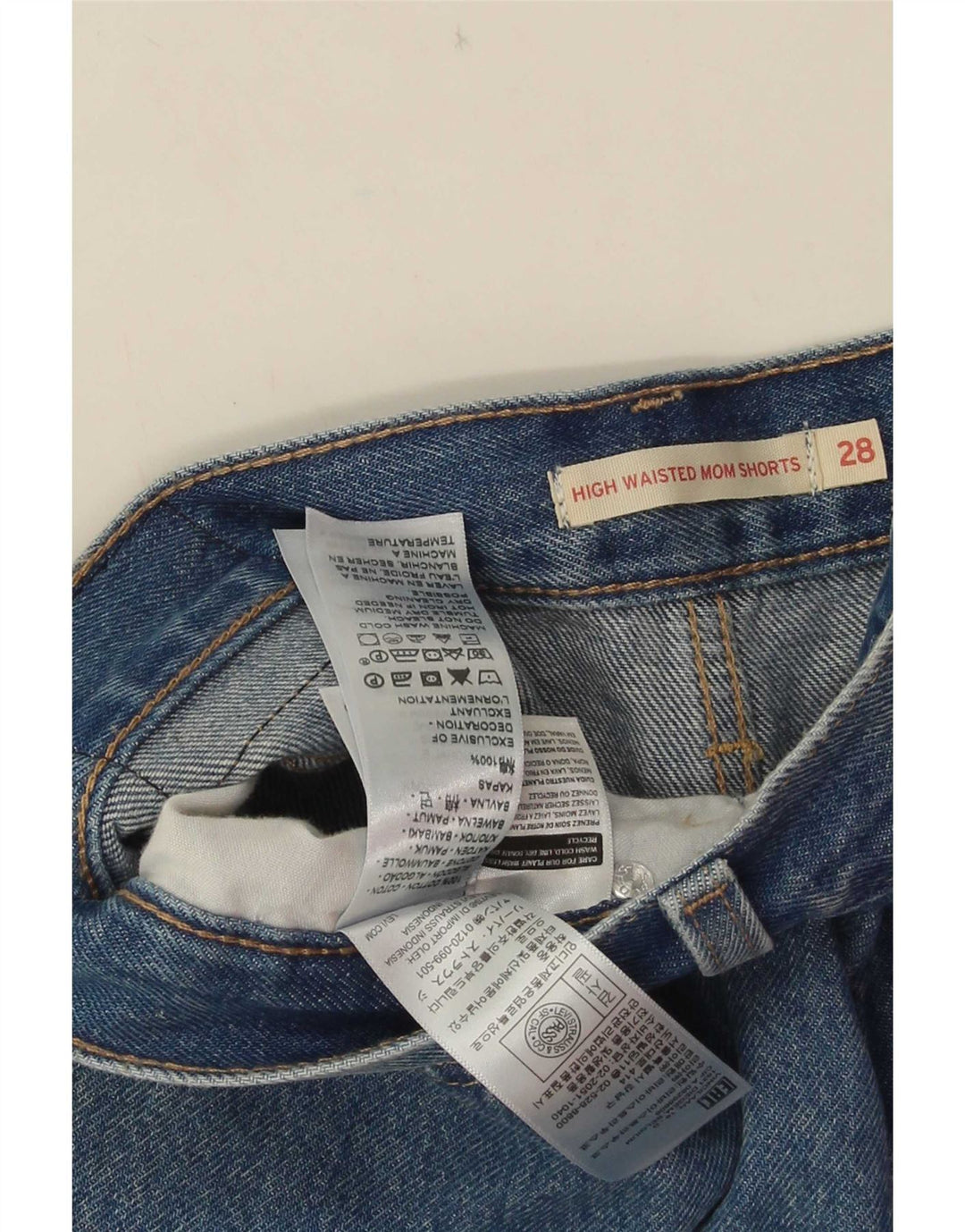 Pantaloncini di jeans a vita alta mamma da donna Levi's W28 cotone blu medio