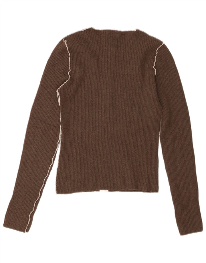 Maglione cardigan con zip intera da donna Zara UK 12 Lana marrone medio