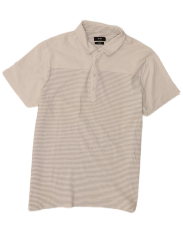 Hugo Boss Mens Slim Fit Polo Shirt 2XL White Pinstripe Cotton