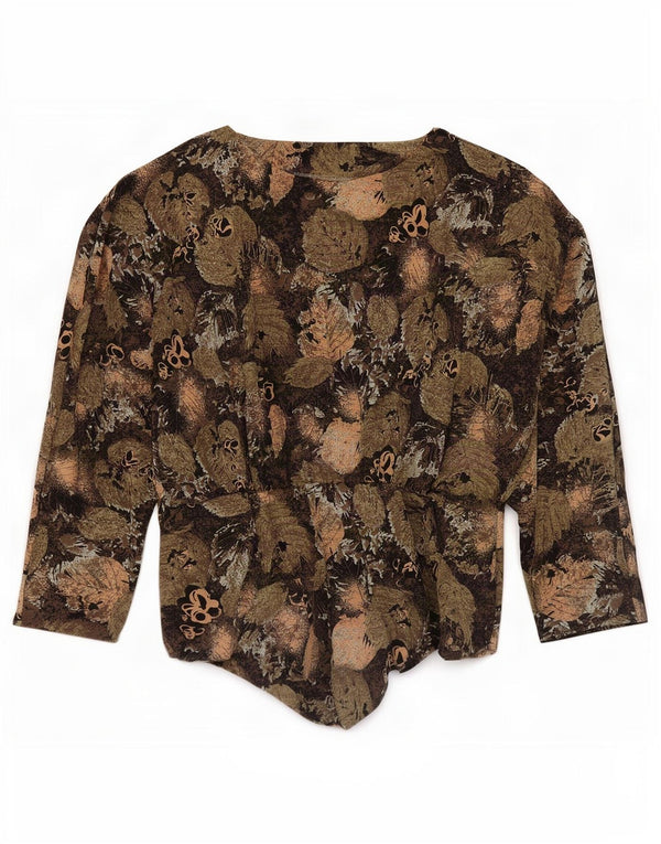 Top camicetta a maniche lunghe da donna vintage UK 8 piccolo floreale multicolore