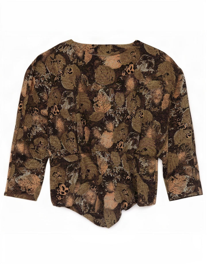 Top camicetta a maniche lunghe da donna vintage UK 8 piccolo floreale multicolore