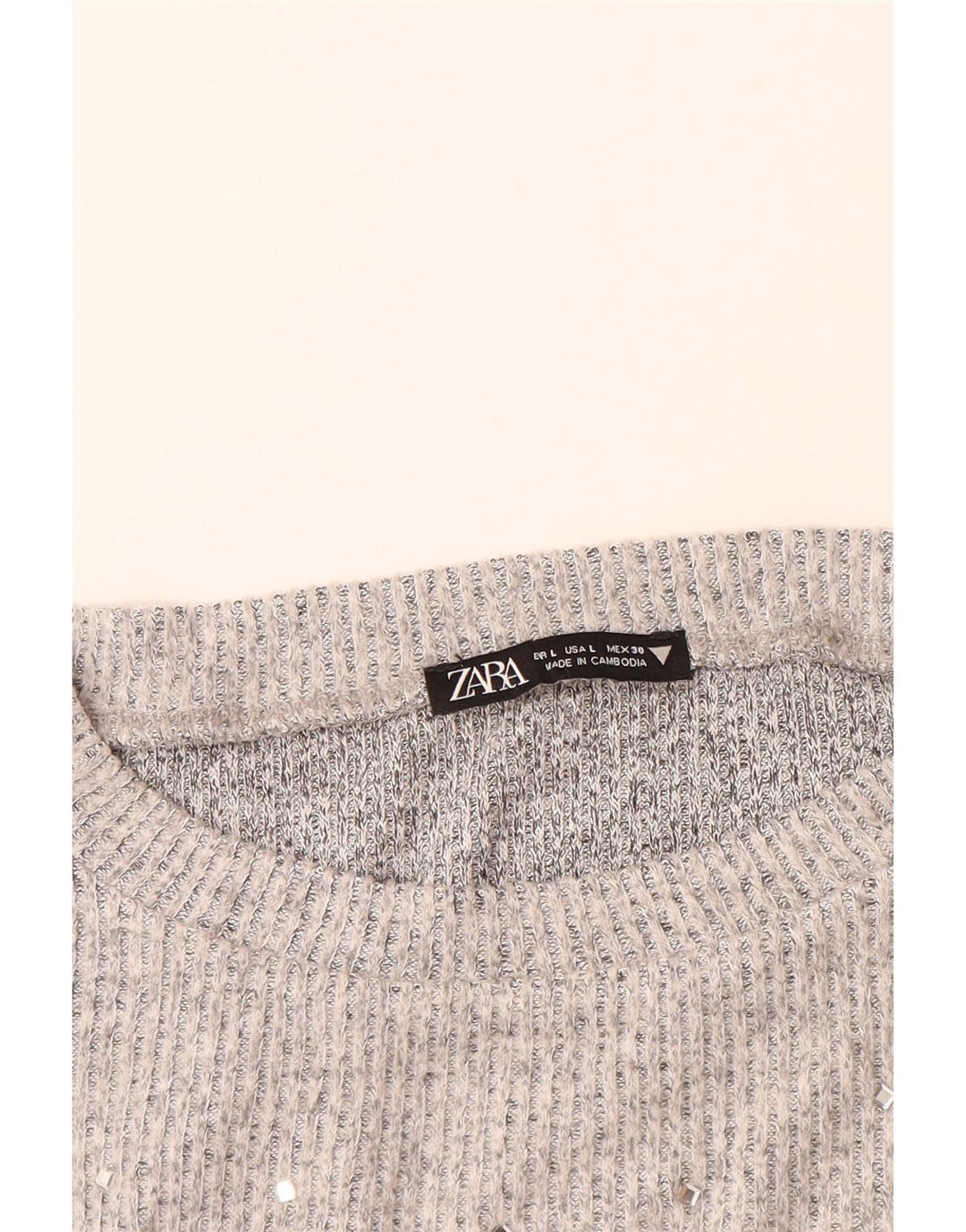 ZARA Womens Crop Knit Top Long Sleeve UK 14 Large Grey Viscose