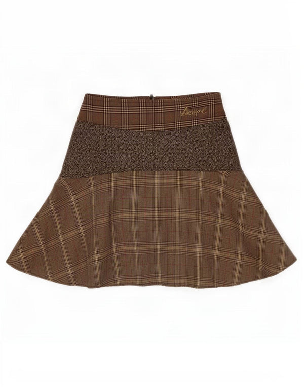 Desigual Womens A-Line Skirt EU 38 Small W28 Brown Check Polyester